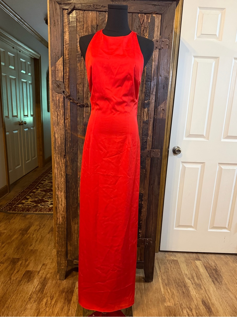 Superdown Red Satin Maxi Dress S Cutout Side Slit Formal Revolve bombshell